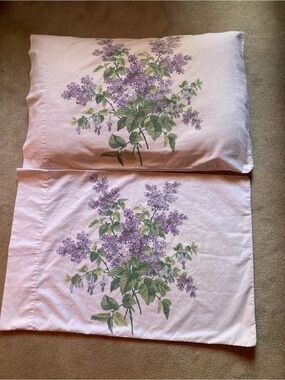 Call It Spring Pink Pillowcases with Purple Lilac and Green Leaves